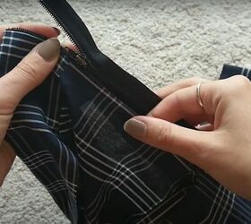 thrift flip mens pajama bottoms to diy skort, Pin the zipper in place