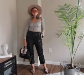 trendy ways to style black leather pants, Easy leather pants style