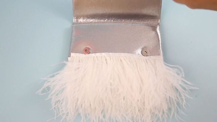 make a diy feather clutch in just 3 super simple steps, Leave feathered trim to dry