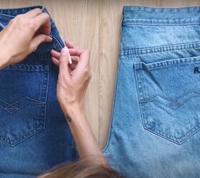 mens jeans to denim jumpsuit thrift flip transformation, Use a seam ripper