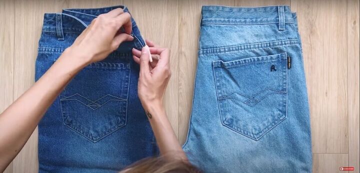 mens jeans to denim jumpsuit thrift flip transformation, Use a seam ripper