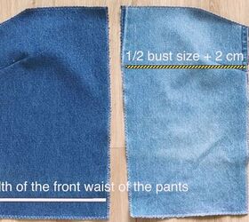 mens jeans to denim jumpsuit thrift flip transformation, Two front bodice pieces