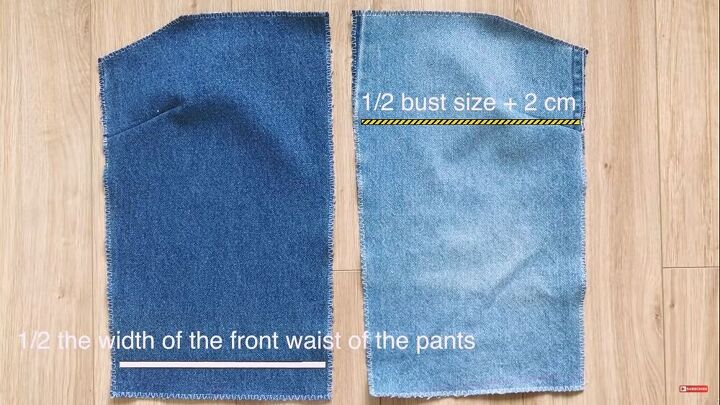 mens jeans to denim jumpsuit thrift flip transformation, Two front bodice pieces