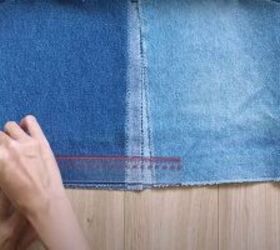 mens jeans to denim jumpsuit thrift flip transformation, Measure and mark