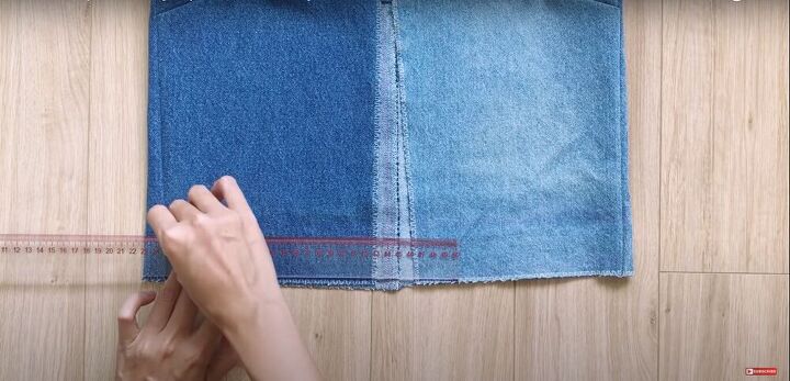 mens jeans to denim jumpsuit thrift flip transformation, Measure and mark