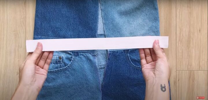 mens jeans to denim jumpsuit thrift flip transformation, Cut the elastic band