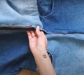 mens jeans to denim jumpsuit thrift flip transformation, Attach the zipper