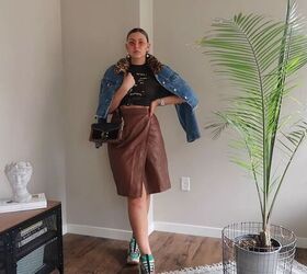 how to style brown leather leggings and a skirt, Casual leather skirt style