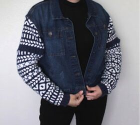 refashion jean jacket and vintage chunky knit sweater mashup