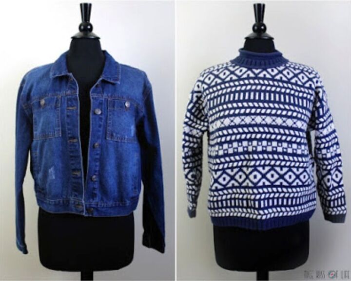refashion jean jacket and vintage chunky knit sweater mashup