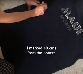how to make a cute diy milkmaid top out of an old t shirt, Mark the shirt