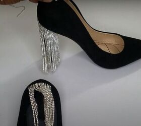 fast and easy crystal fringe heels diy, DIY fringe heels
