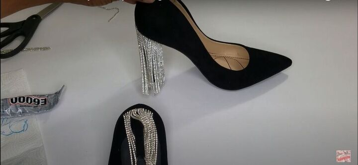 fast and easy crystal fringe heels diy, DIY fringe heels