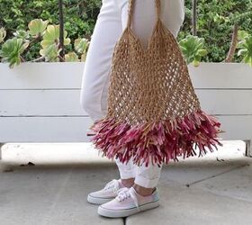 how to upcycle a macrame bag by adding raffia fringe video included