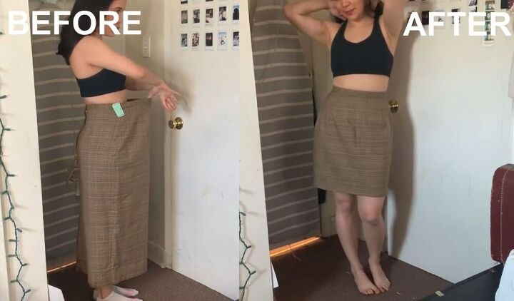 how to resize and shorten a skirt, DIY skirt thrift flip