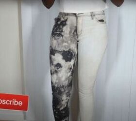 how to diy the half bleached jeans tiktok trend at home, DIY half bleached jeans
