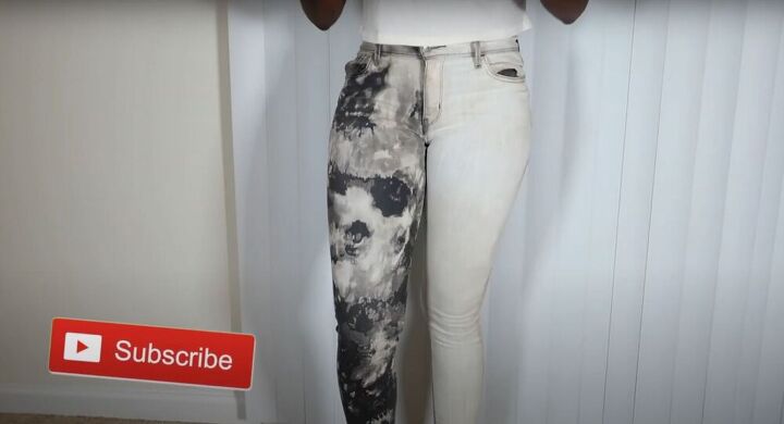 how to diy the half bleached jeans tiktok trend at home, DIY half bleached jeans
