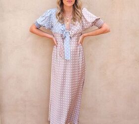 How To: Silky Tie-Up Front Maxi Dress With Shirred Puff Sleeves