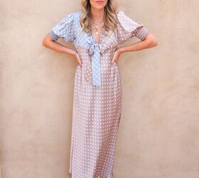 how to silky tie up front maxi dress with shirred puff sleeves