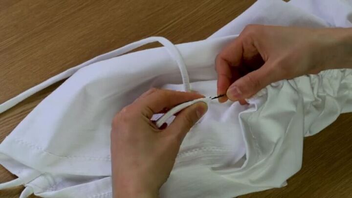 how to make a mini ruched dress with drawstrings, Putting the strings in