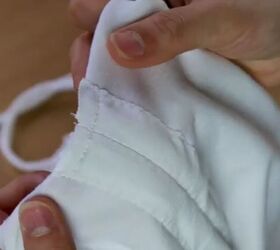 how to make a mini ruched dress with drawstrings, Securing the strings