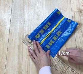 crazy diy ikea bag transformation tutorial, Measuring IKEA purse length