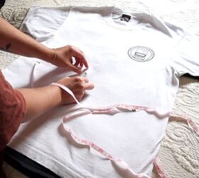 how to easily make a diy half and half t shirt at home, Measuring the half and half t shirts
