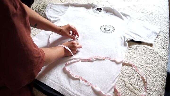 how to easily make a diy half and half t shirt at home, Measuring the half and half t shirts