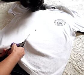 how to easily make a diy half and half t shirt at home, Cutting the t shirt in half