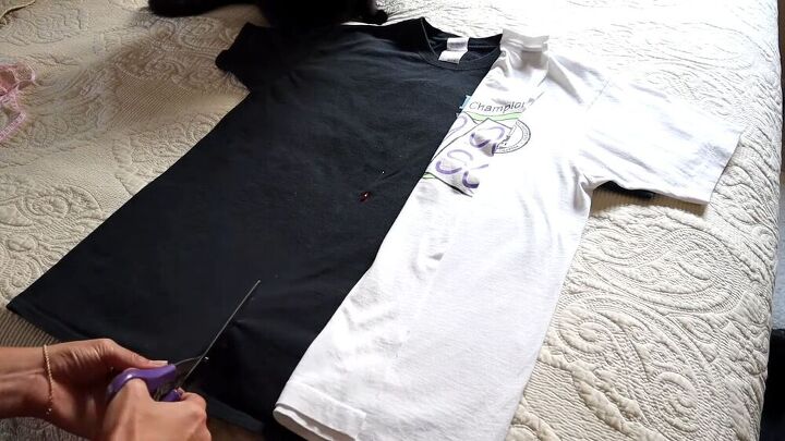 how to easily make a diy half and half t shirt at home, Half black half white t shirt