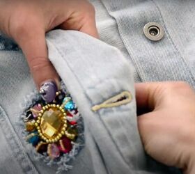 pretty flower crystals on a diy jean jacket, DIY jean jacket transformation