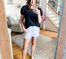 white denim shorts styled 3 ways