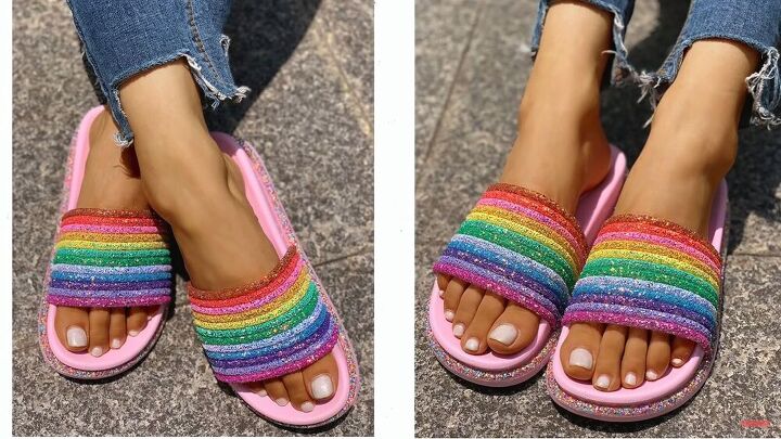 diy glitter rainbow slides, Rainbow slide sandals