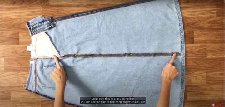 transform a denim skirt into a diy jumpsuit, How to make a DIY jumpsuit