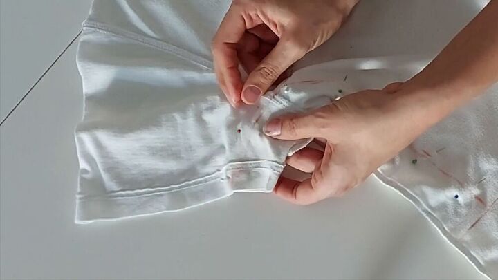 how to upcycle a plain white tee, Sew a DIY patchwork top