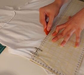 how to upcycle a plain white tee, How to sew a DIY patchwork top