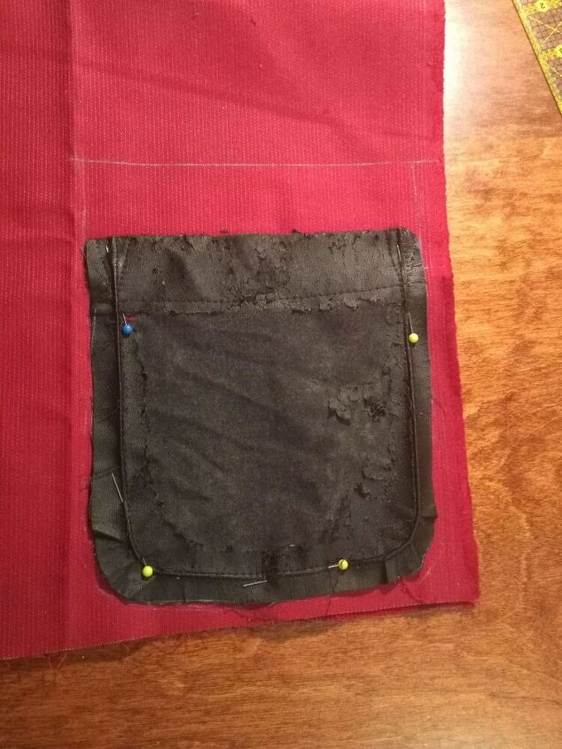 sew a patch pocket on anything, Pin old pocket to new fabric and trace