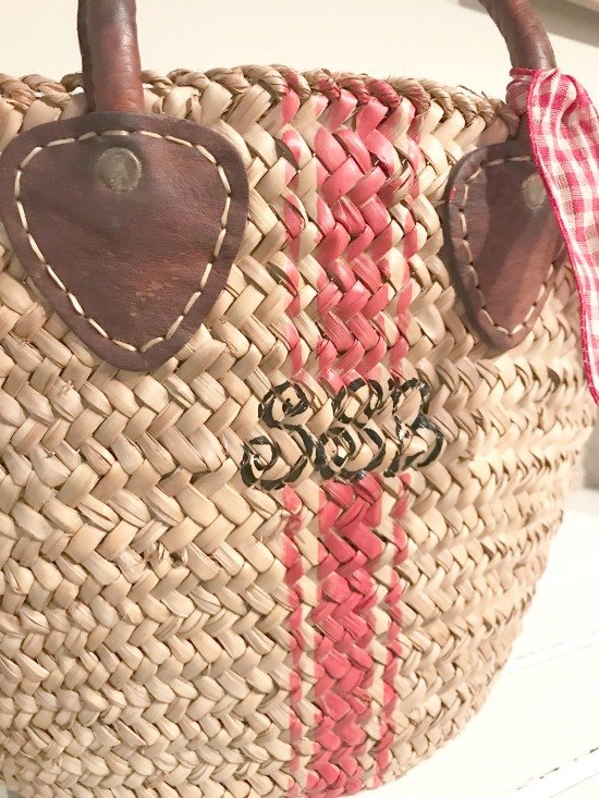 grain sack stenciled market basket