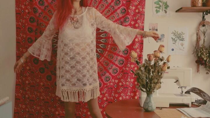 thrift flip lace curtain to gorgeous boho fringe dress