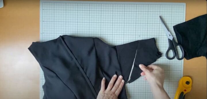 can t zip up here s how to upsize a dress in 4 simple steps, Cutting fabric from an old t shirt