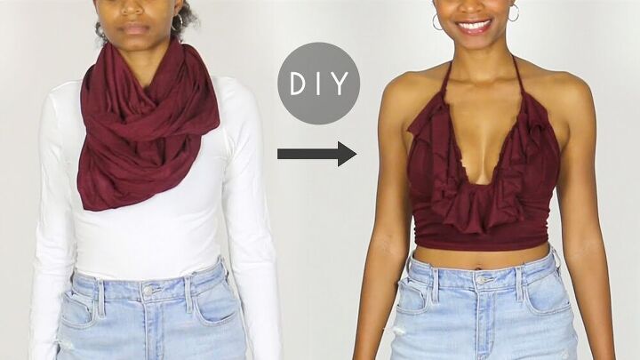 diy ruffle halter top from a scarf easy sewing