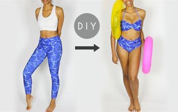 DIY High Waisted Bikini Swimsuit Out of Leggings (Easy Sewing!)