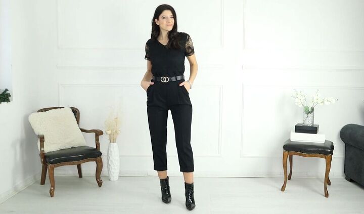 1 pair of black pants styled 5 ways, Styling black trousers
