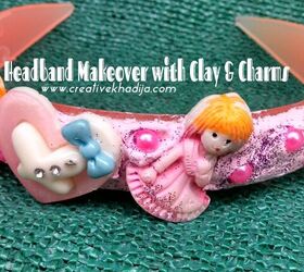 how to design girls hairband with pom poms, headband makeover with collage clay