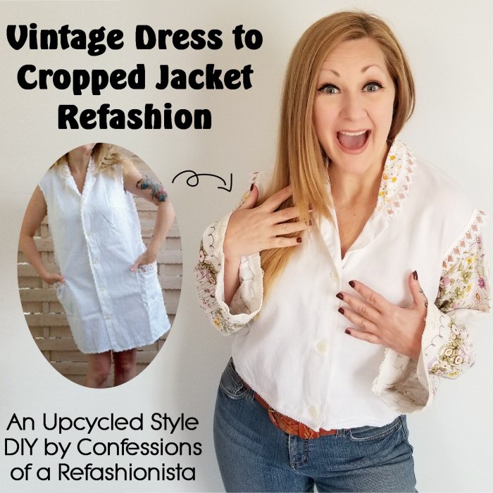 vintage dress to cropped jacket refashion