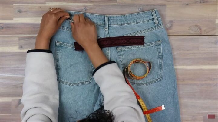 taking in jeans at the waist how to make a pants waist smaller hack, How to take in jeans at the waist