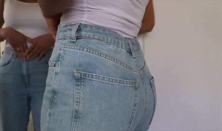 taking in jeans at the waist how to make a pants waist smaller hack, Jeans too big hack