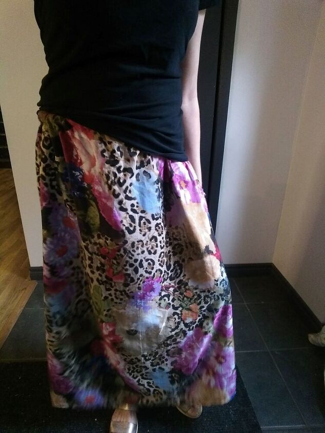 sew a maxi dress into a skirt, Finished maxi dress to skirt upcycle