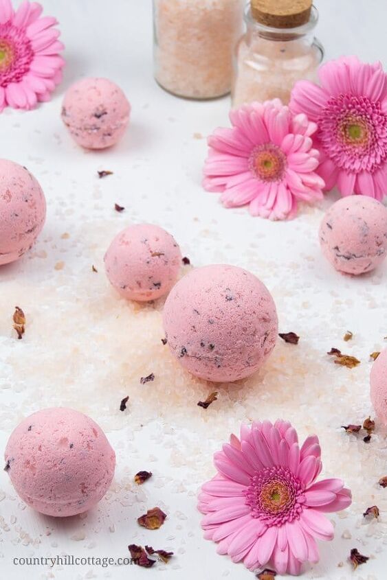 diy himalayan salt bath bombs easy homemade bath bombs with essent, Occasionally I love a warm relaxing bath before bed and these pink bath bombs with Himalayan salt shea butter and dried rose petals make my nighttime ritual more fun These bath bombs are also an easy and thoughtful DIY gift idea for many occasions