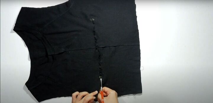 how to make 2 different diy crop tops out of 1 old shirt, Cutting the sides of the shirt
